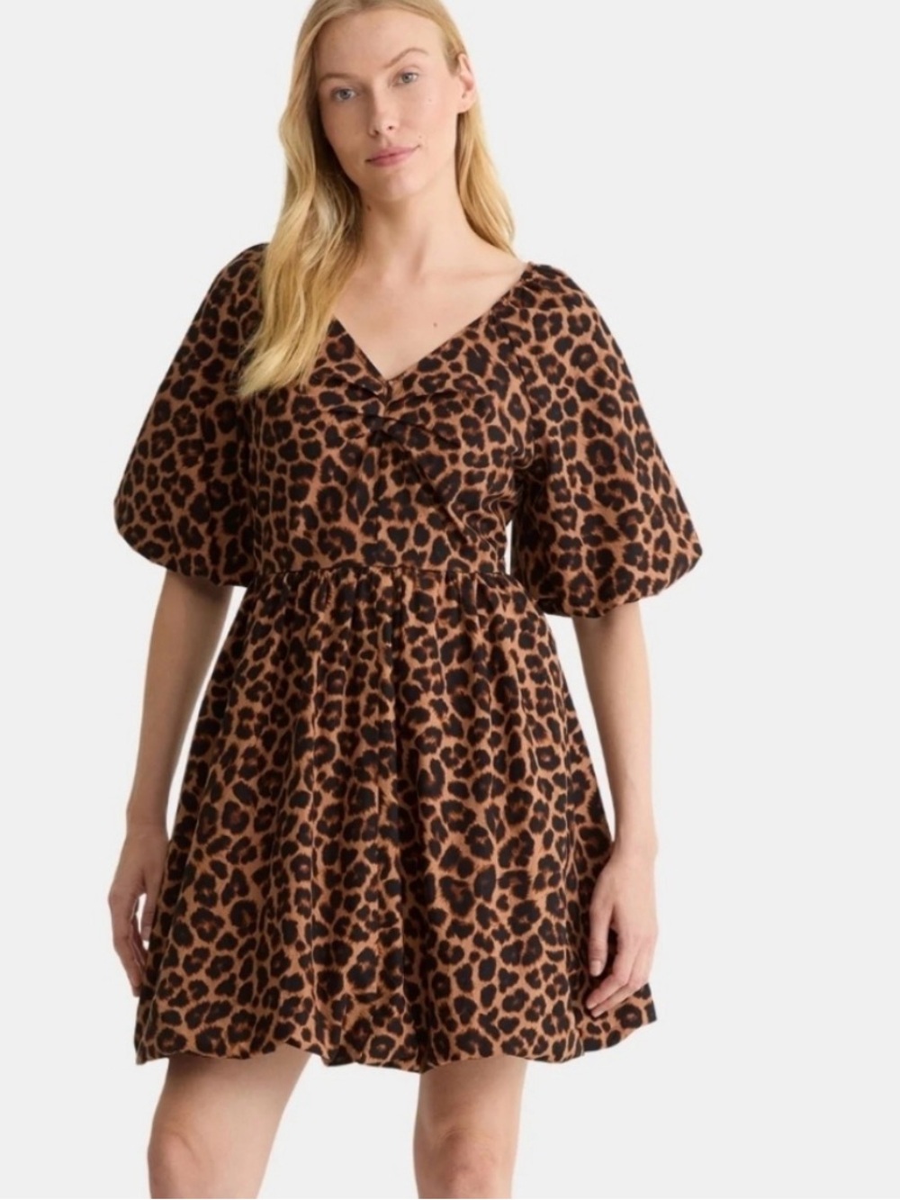 Time and Tru Leopard Print Puff Sleeve Dress - Brown & Black